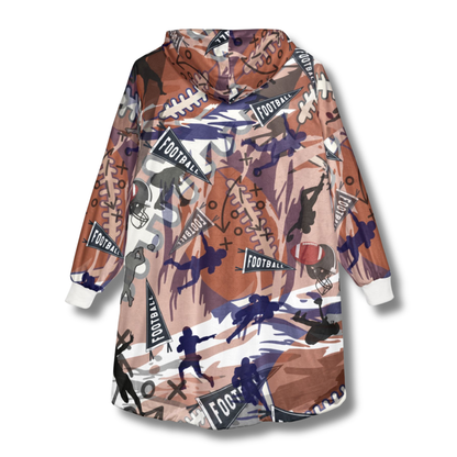 Adult Football Pattern Hooded Blanket, Cozy Hoodie For Game Day