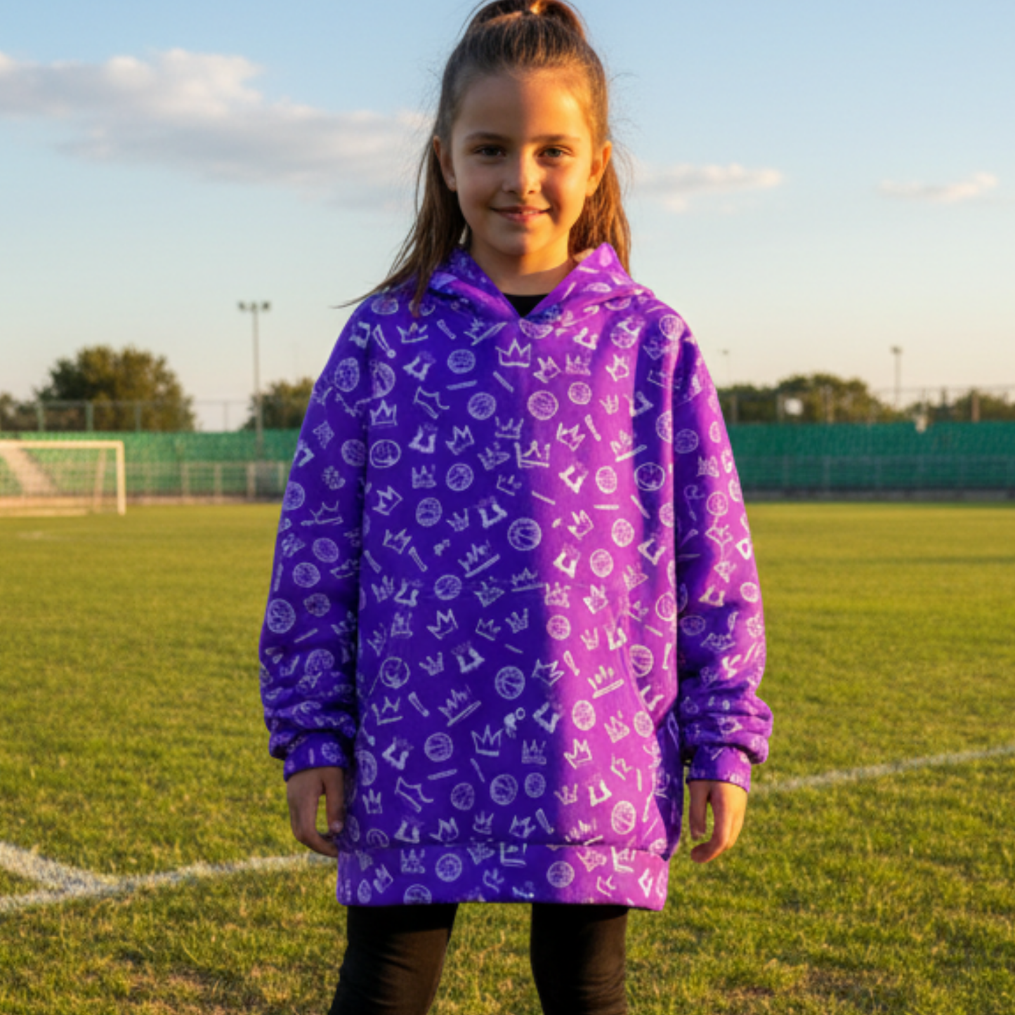 Kid's Fleece Lined Purple Soccer Graffiti Hoodie