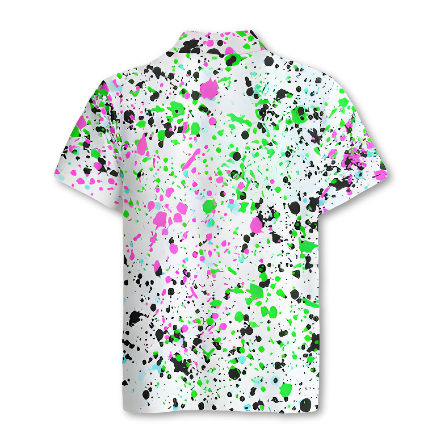 All-Over Print Men's Polo Collar Jersey, White Paint Splatter Design