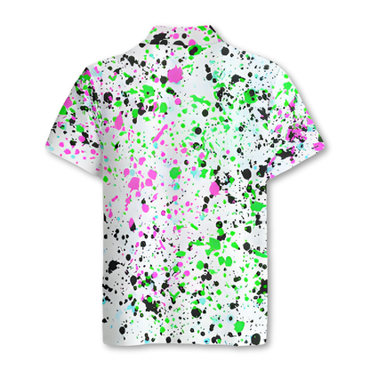 All-Over Print Men's Polo Collar Jersey, White Paint Splatter Design