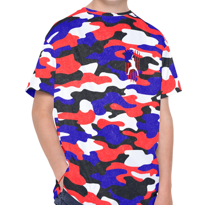Kids Baseball American Flag Distressed Camo Sport Jersey T-Shirt