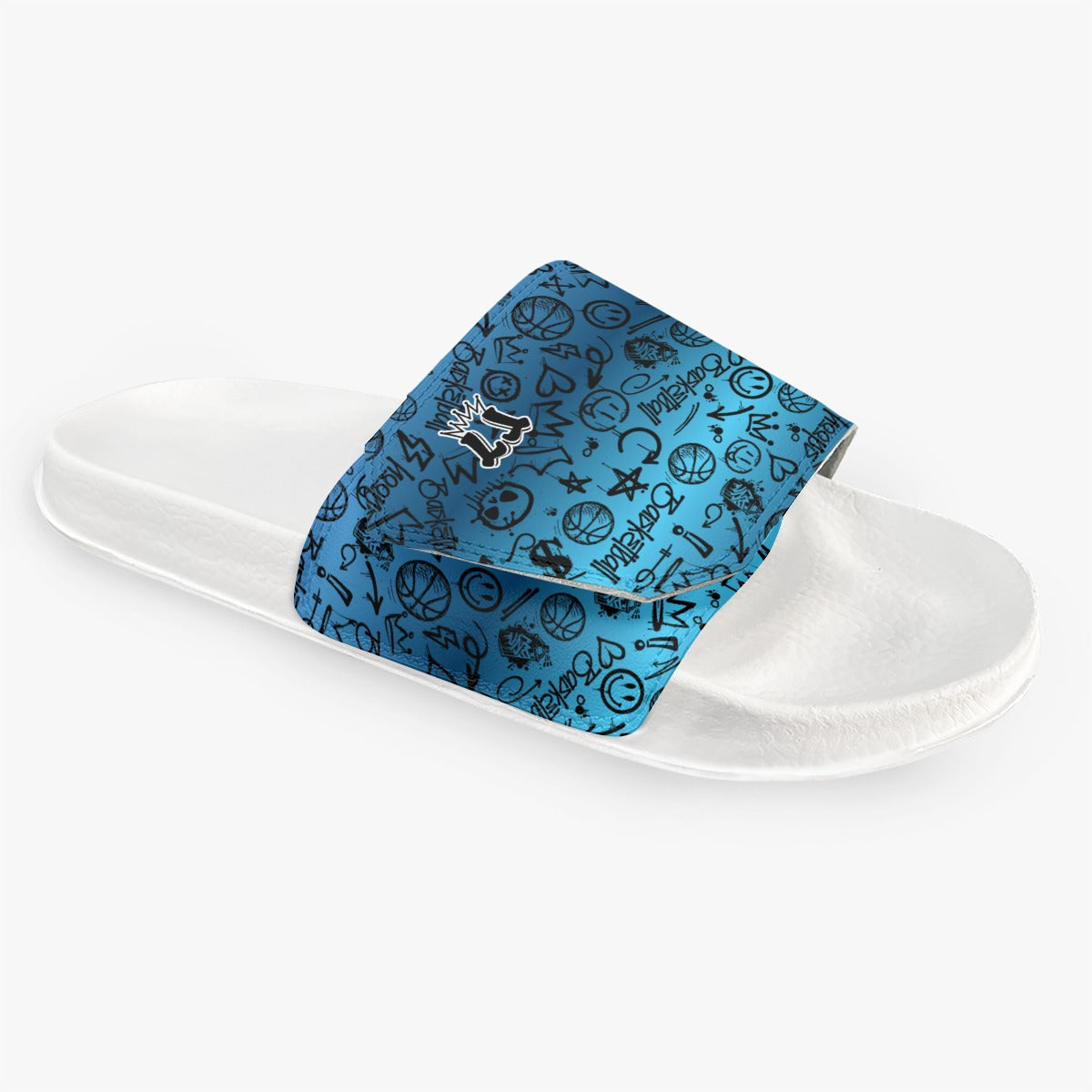 Men's Velcro Strap Dark Blue Basketball Graffiti Slides