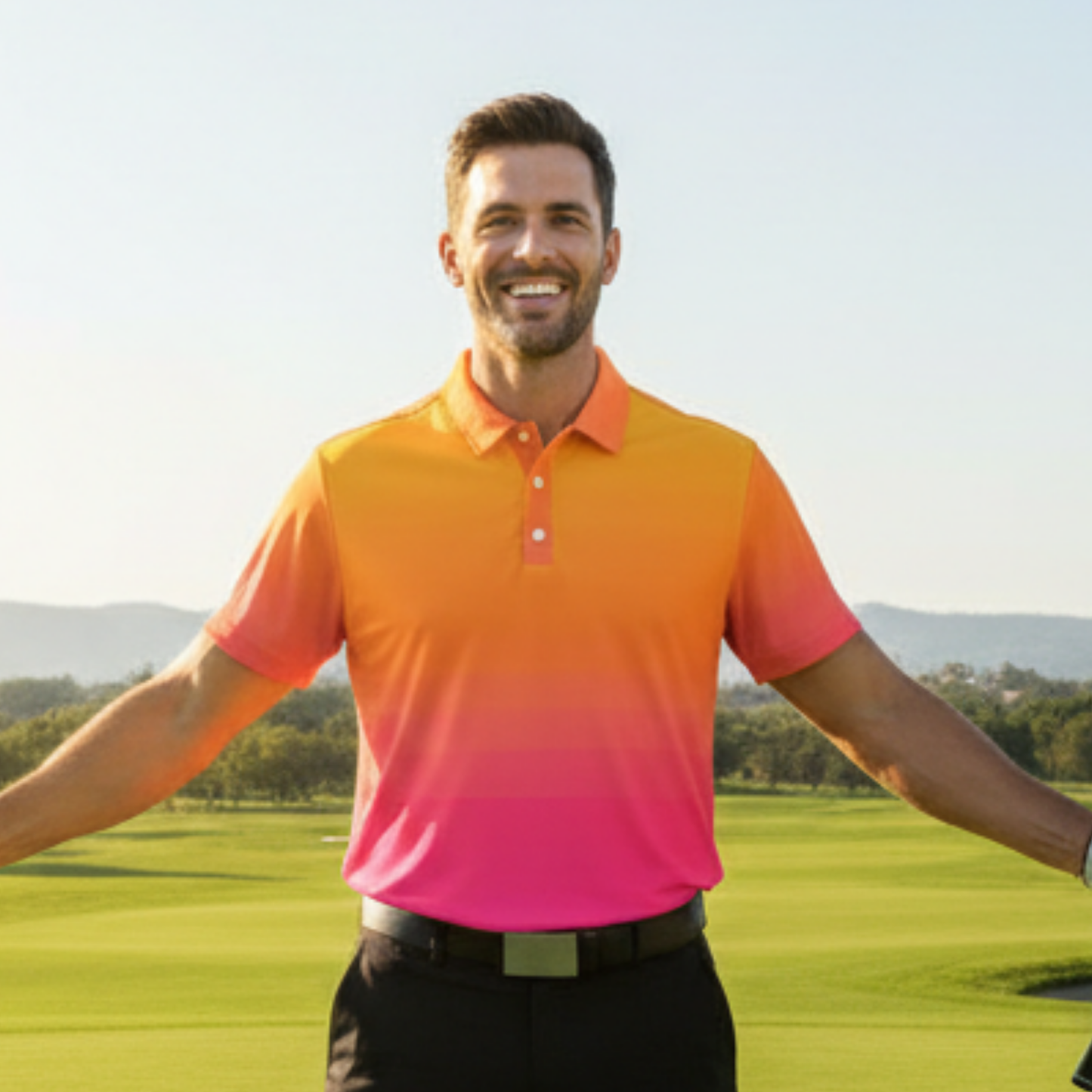 All-Over Print Men's Polo Shirt, Gradient Orange and Pink
