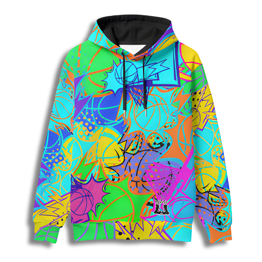 Adult Fleece Lined Hoodie, All Over Print Colorful Basketball Design