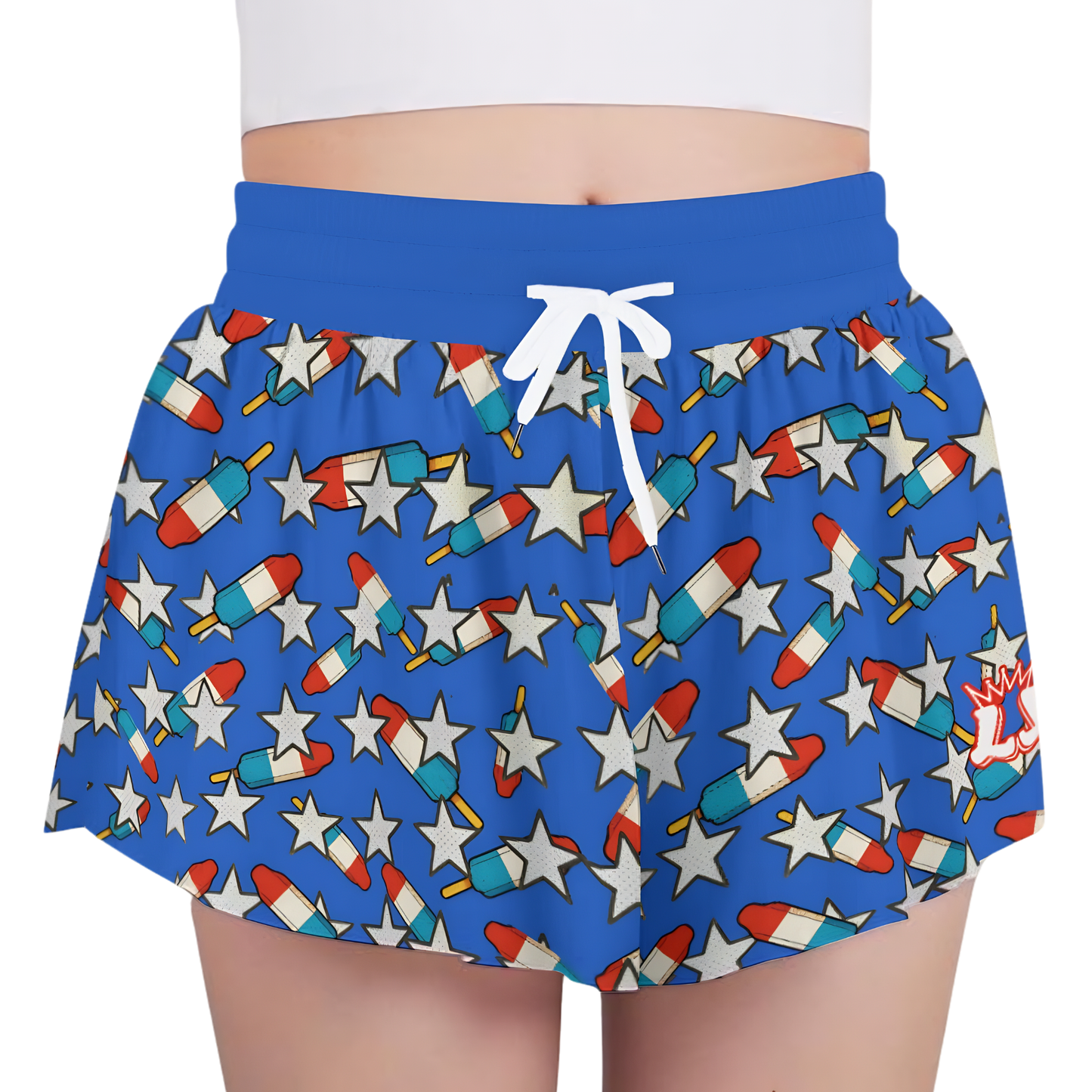 Girls Patriotic Stars and Popsicles Athletic Butterfly Shorts