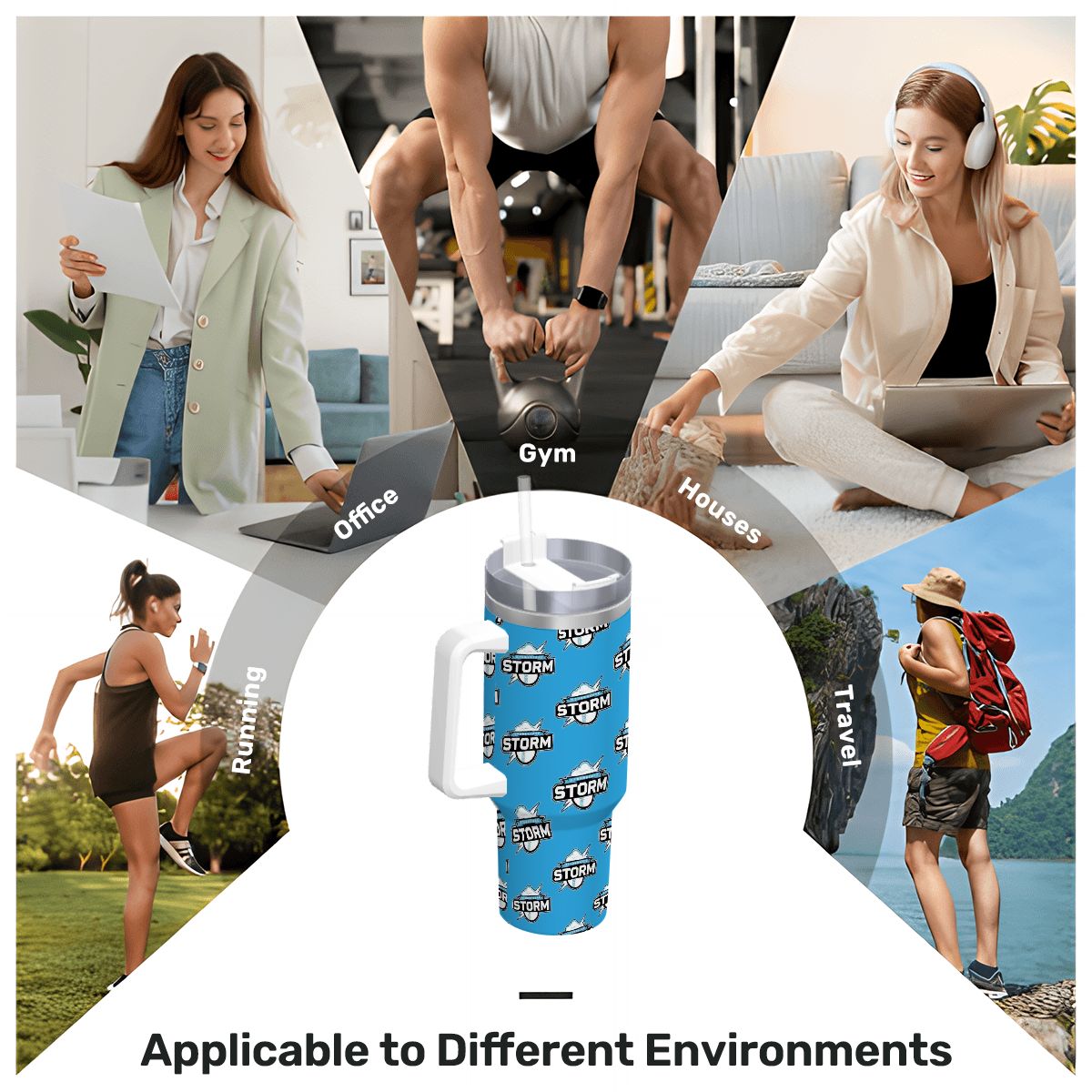 Storm Travel Coffee Mug with Handle and Straw (Blue, 40oz)