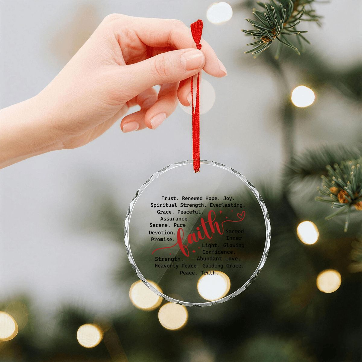 Faith Typography Round Glass Christmas Ornament