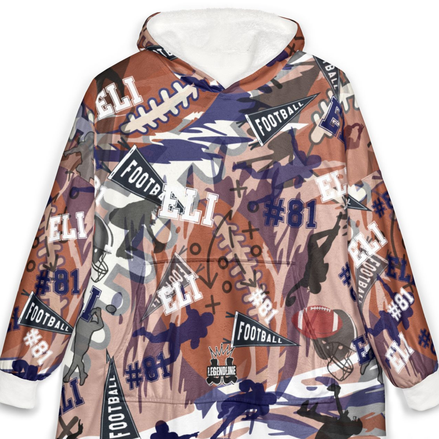 Adult Football Pattern Hooded Blanket, Cozy Hoodie For Game Day