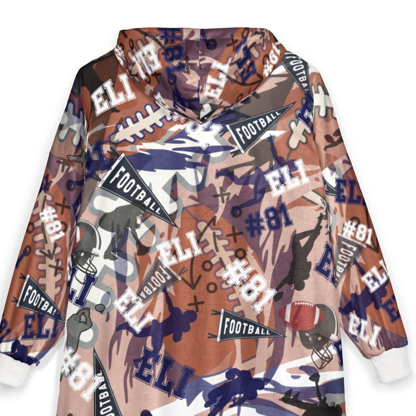 Adult Football Pattern Hooded Blanket, Cozy Hoodie For Game Day
