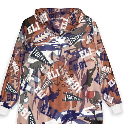 Adult Football Pattern Hooded Blanket, Cozy Hoodie For Game Day