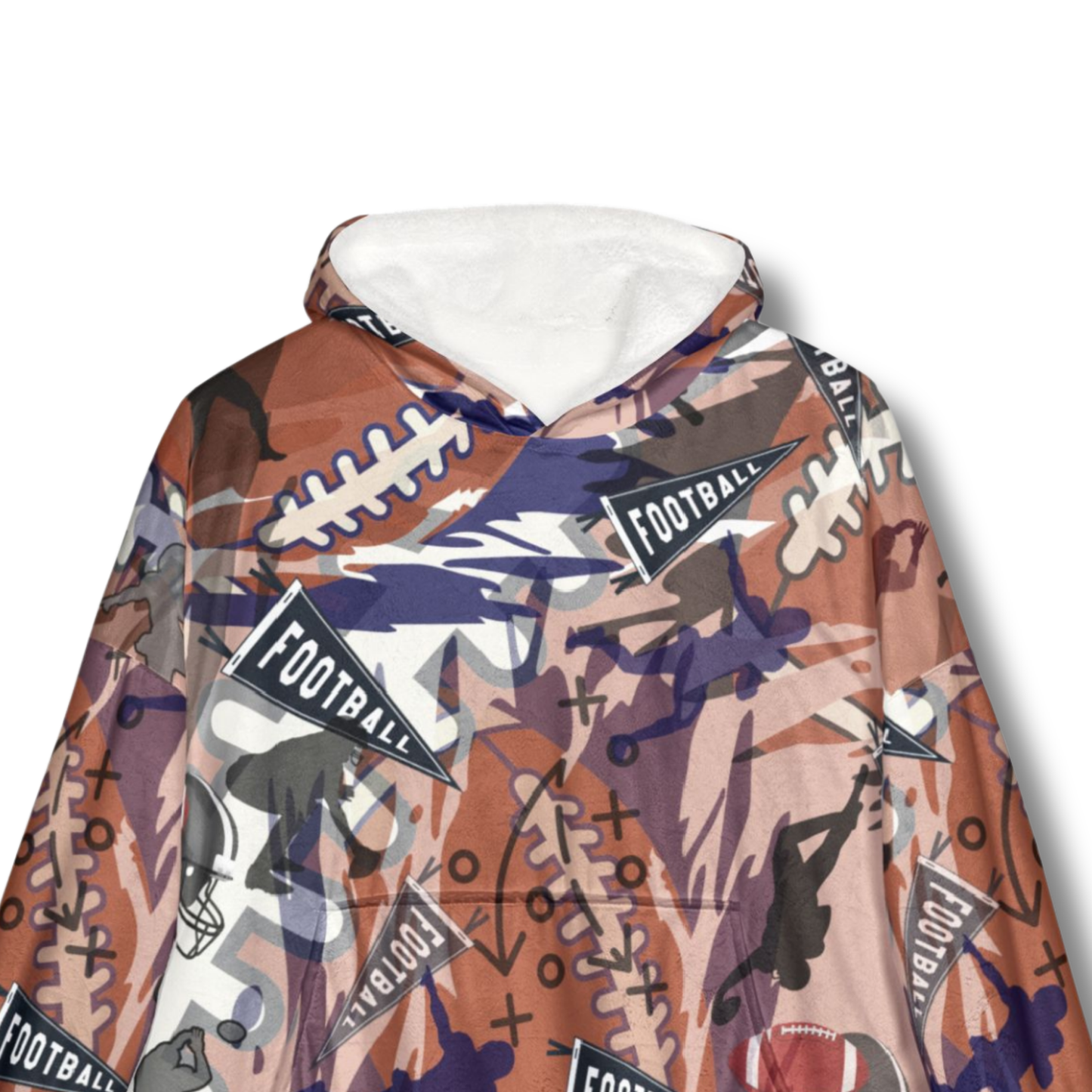Adult Football Pattern Hooded Blanket, Cozy Hoodie For Game Day
