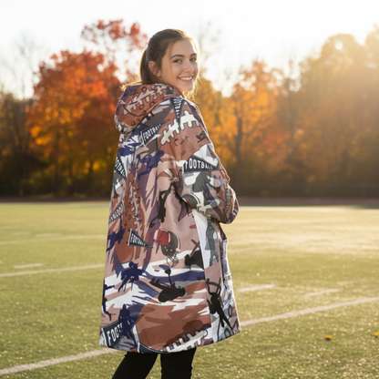 Adult Football Pattern Hooded Blanket, Cozy Hoodie For Game Day