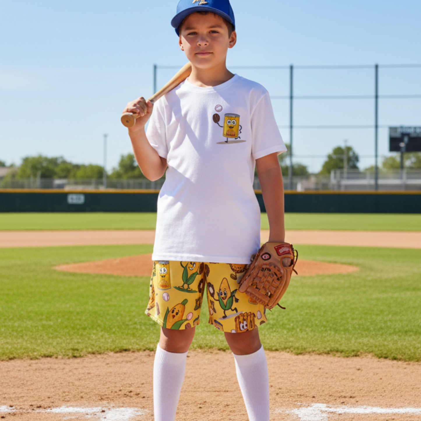 Youth Baseball Can of Corn Humor Mesh Shorts