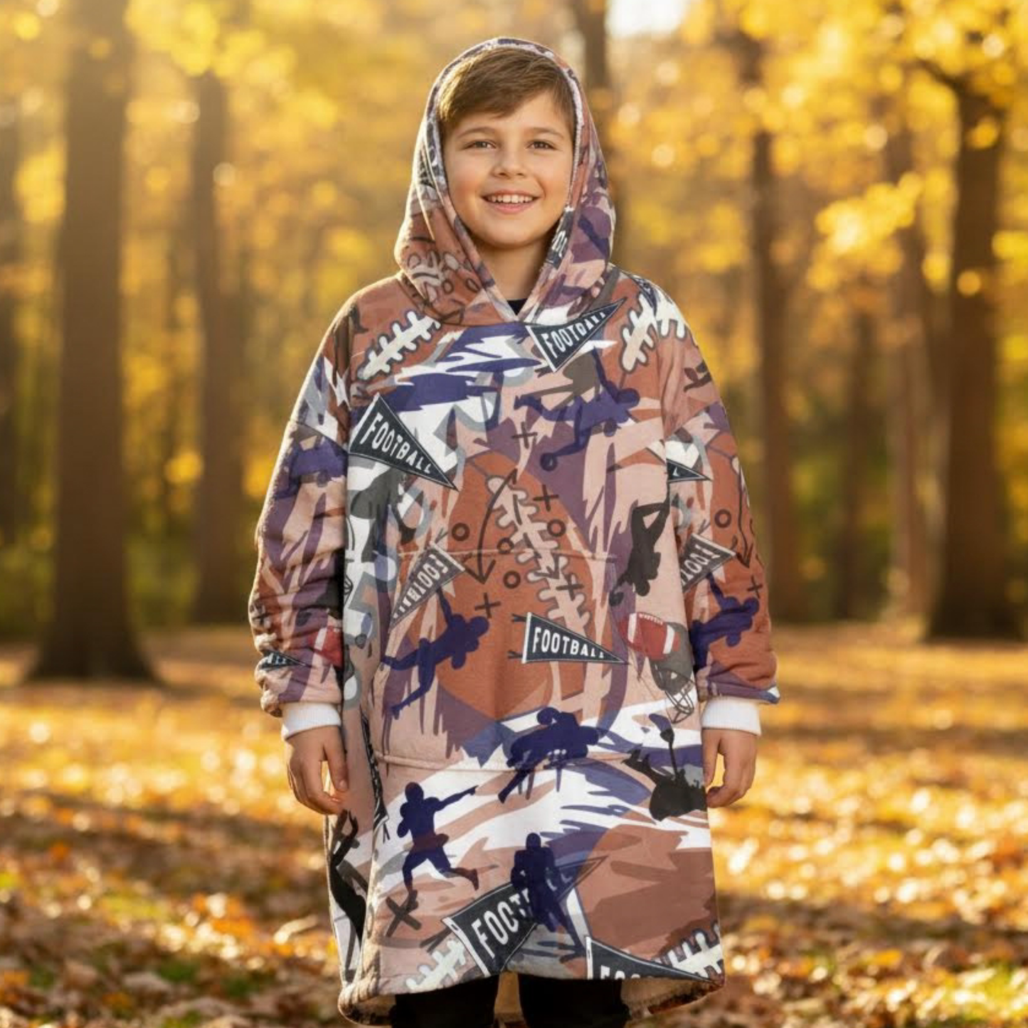 Adult Football Pattern Hooded Blanket, Cozy Hoodie For Game Day