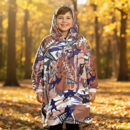 Adult Football Pattern Hooded Blanket, Cozy Hoodie For Game Day