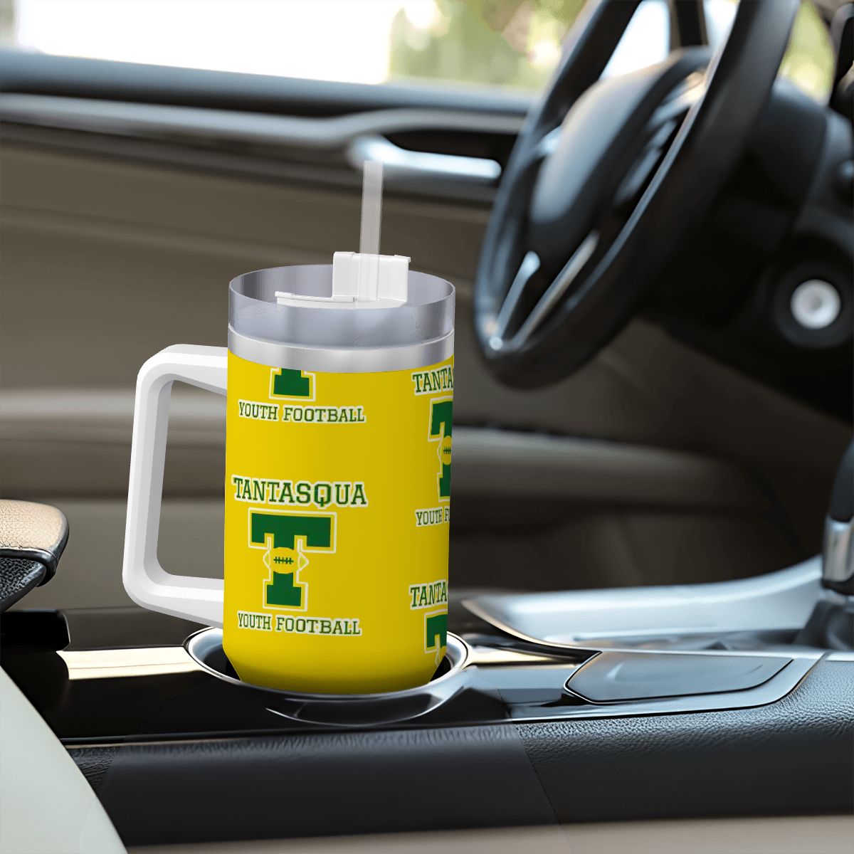 Travel Coffee Mug with Handle and Straw (40oz) (TYF, Yellow)