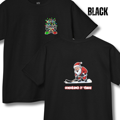 Youth Hockey Graphic T-Shirt, Santa Checking it Twice