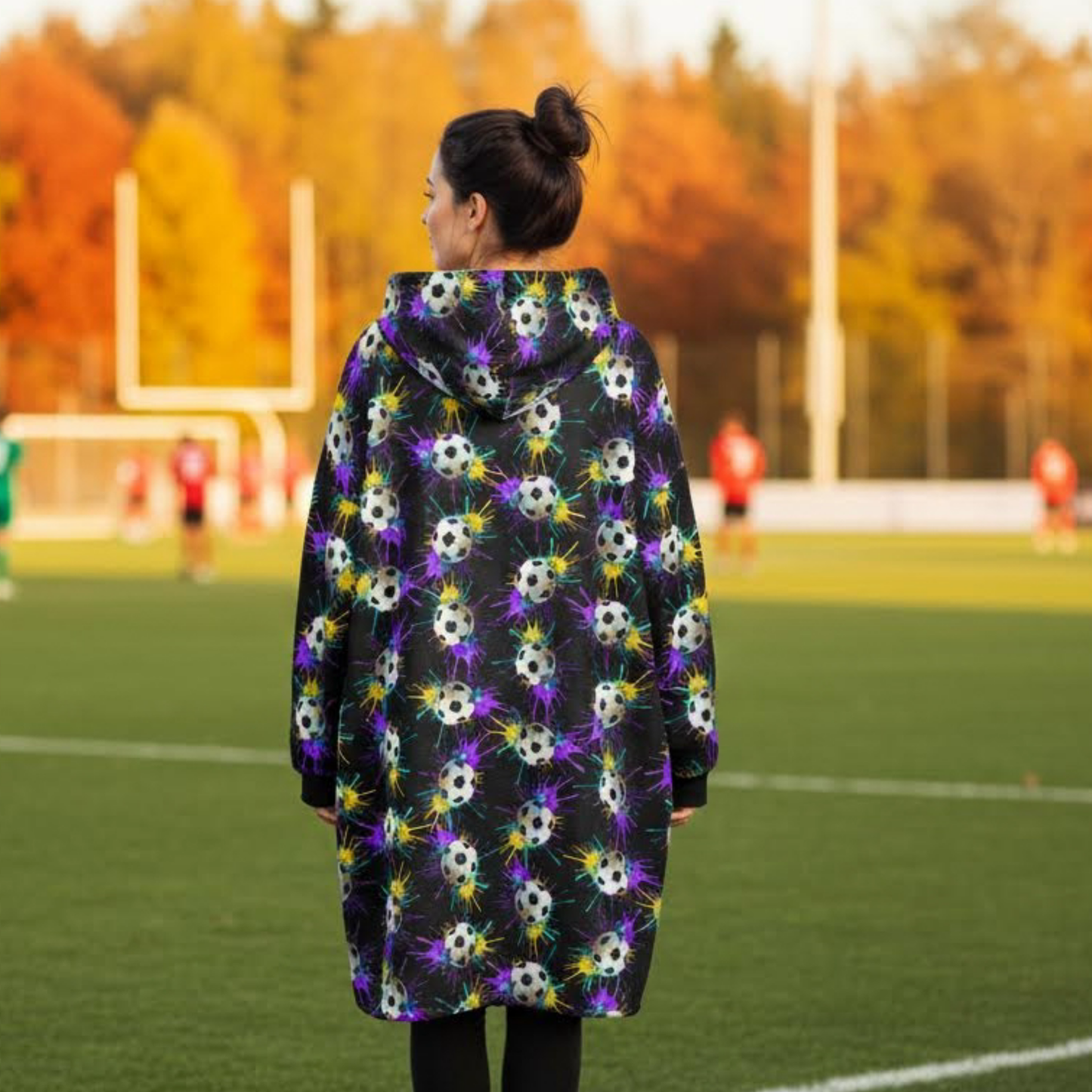 Adult Paint Drip Soccer Pattern Hooded Blanket, Cozy Wearable Throw