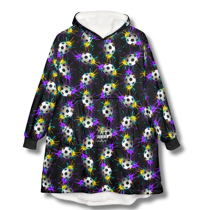 Adult Paint Drip Soccer Pattern Hooded Blanket, Cozy Wearable Throw
