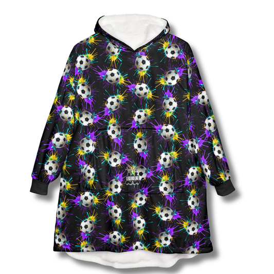 Adult Paint Drip Soccer Pattern Hooded Blanket, Cozy Wearable Throw