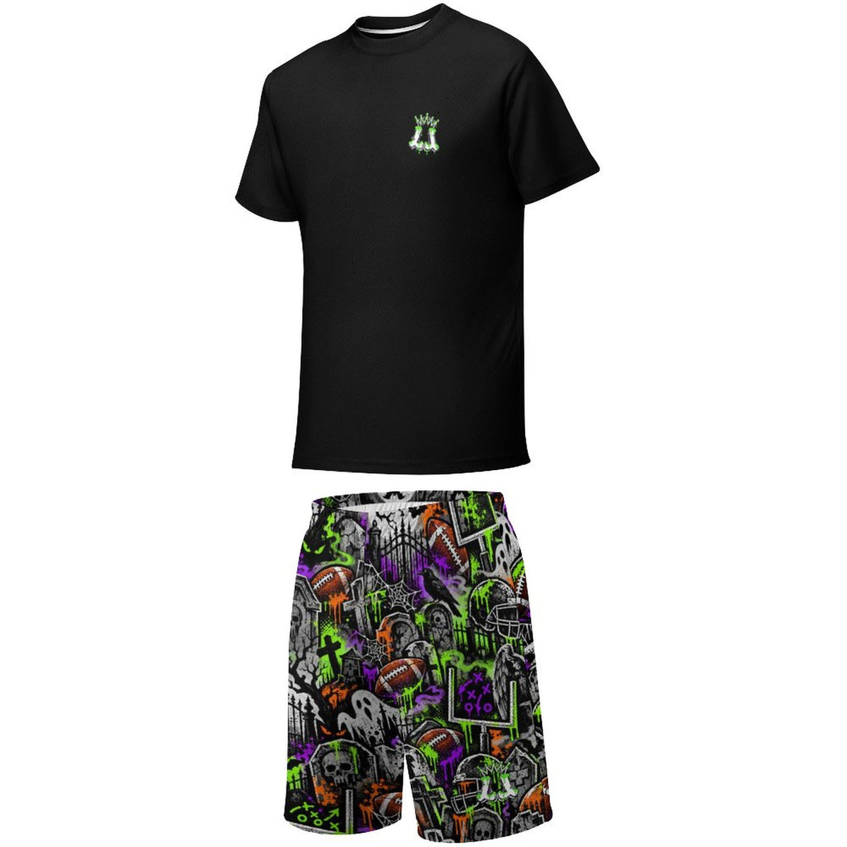 Boys Halloween Football Two-Piece Mesh Shorts and T-Shirt Set