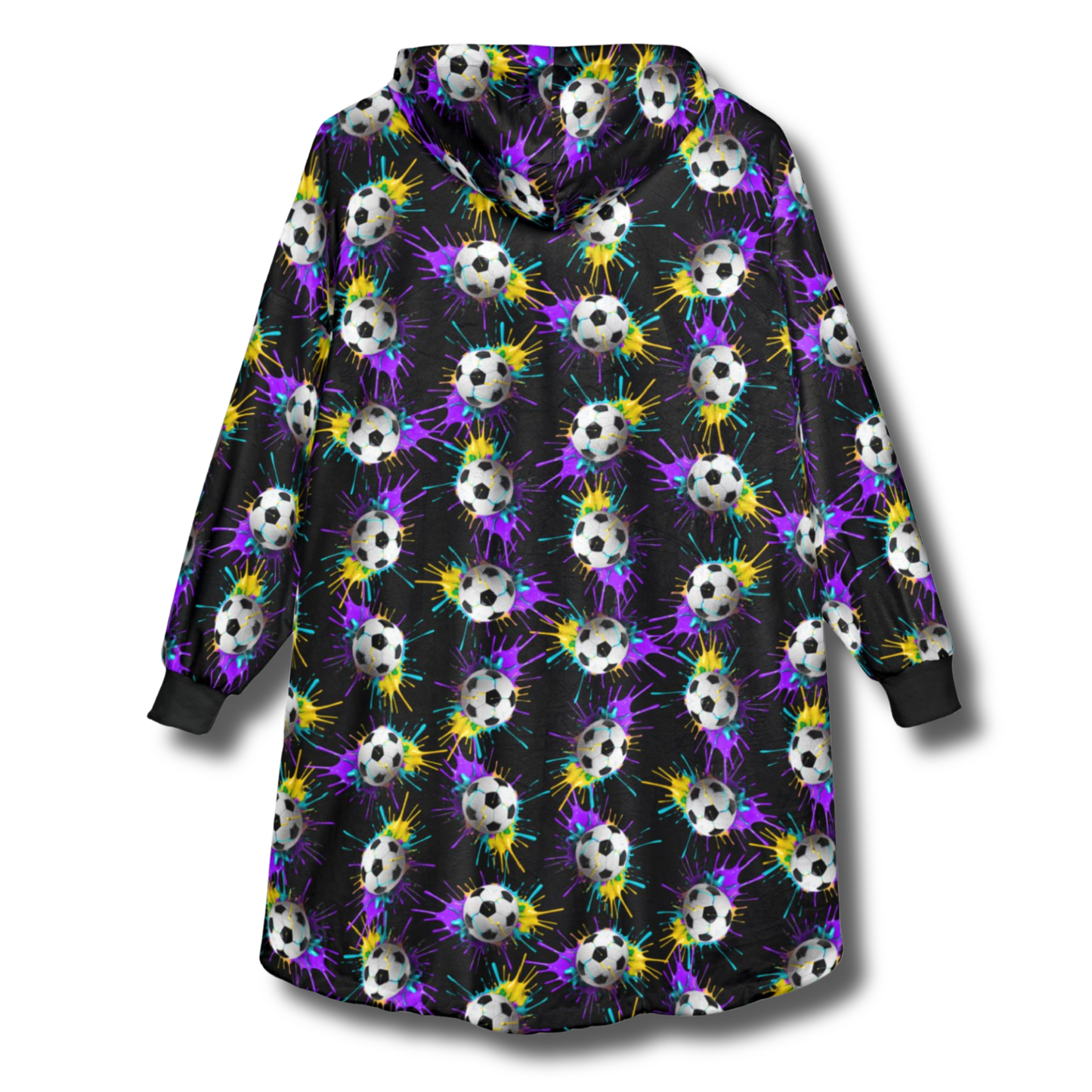 Adult Paint Drip Soccer Pattern Hooded Blanket, Cozy Wearable Throw