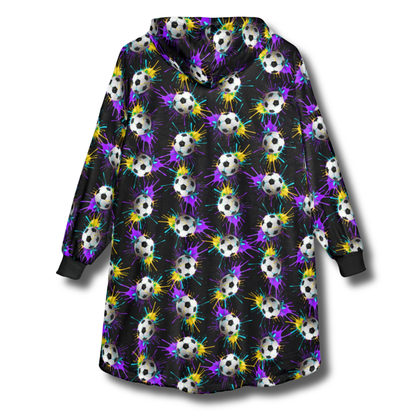 Adult Paint Drip Soccer Pattern Hooded Blanket, Cozy Wearable Throw
