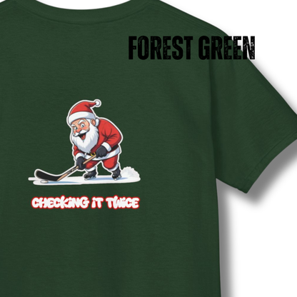 Youth Hockey Graphic T-Shirt, Santa Checking it Twice