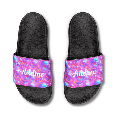 Personalized Youth Soccer Sandals, Kids Iridescent Custom Name Sports Slides