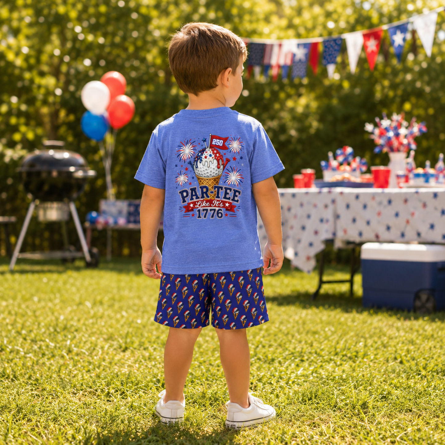 Toddler Golf T-Shirt - "Par-Tee Like It's 1776" 4th of July Fireworks Ice Cream Patriotic Shirt
