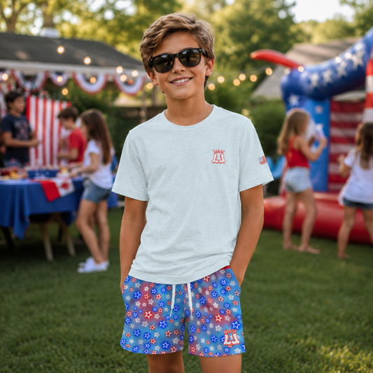 Kids Patriotic American Stars Mesh Shorts