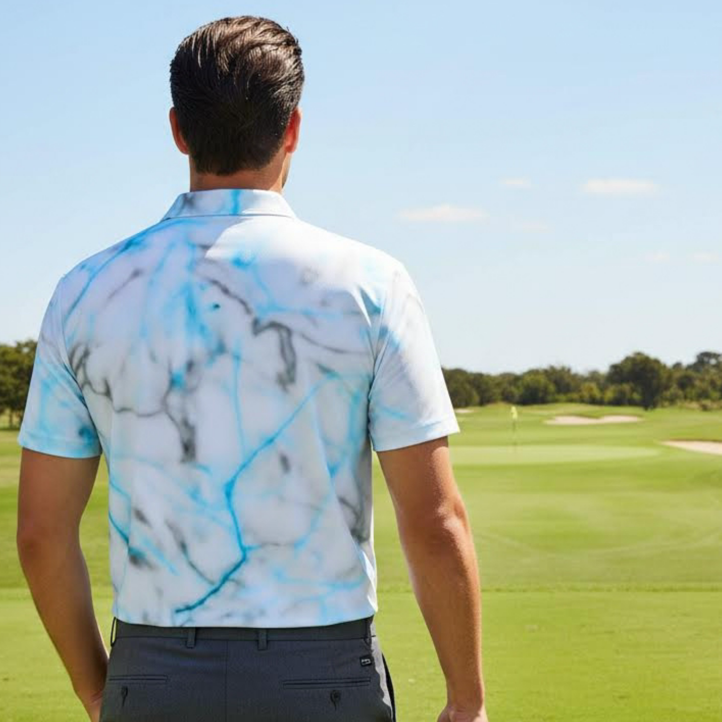Men's UV Protection Polo Shirt, Marble Swirl Design