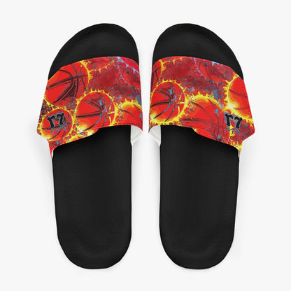 Men's Basketball Velcro Slides, Basketball On Fire