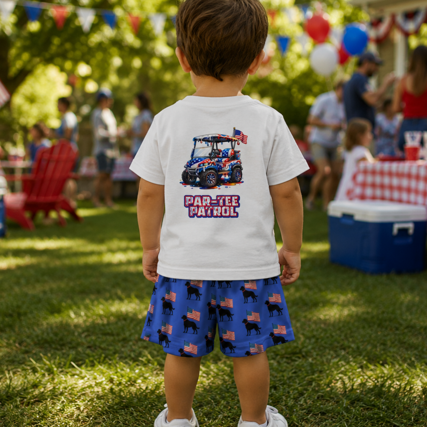 Kids Tee — "Par-Tee Patrol" Patriotic Golf Cart