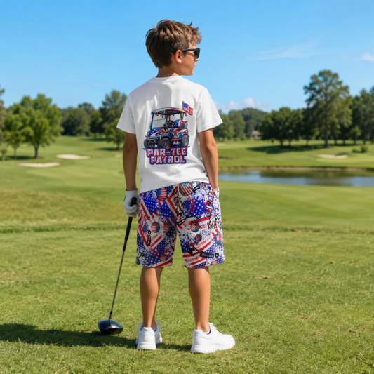 Youth T-Shirt and Shorts Mesh Set, Golf Design