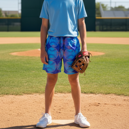 Adult and Teen Bright Blue Baseball Mesh Shorts