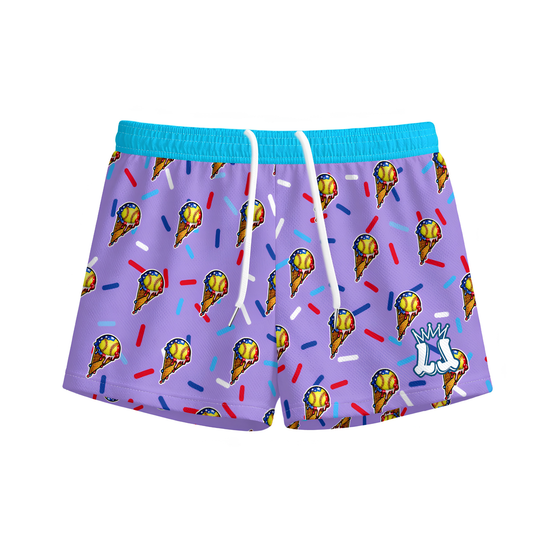 Youth Softball Ice Cream Mesh Shorts- Lavender Edition