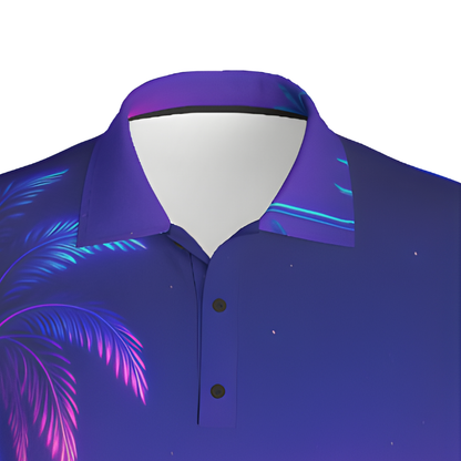 All-Over Print Men's Polo Collar Jersey: Neon Golf Course Design