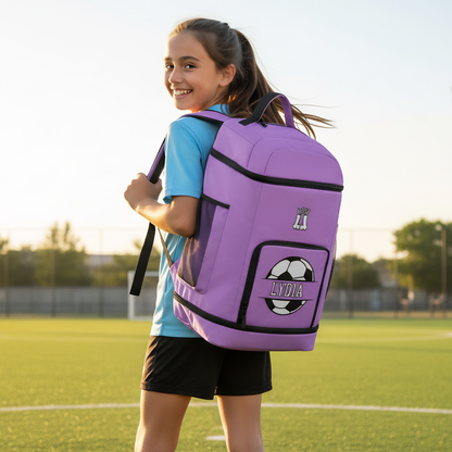 Personalized Soccer Sports Bag, Custom Name Backpack, Lilac Edition