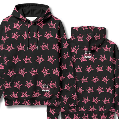 Pink Tilted Crowns Warm Fleece Lined Unisex Hoodie