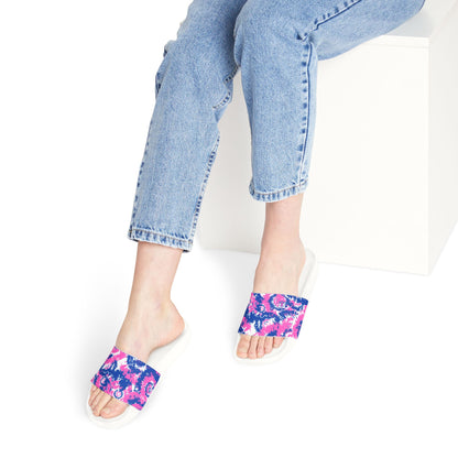 Pink Blue Tie Dye Slide Sandals, Women's Removable Strap Sporty Slides