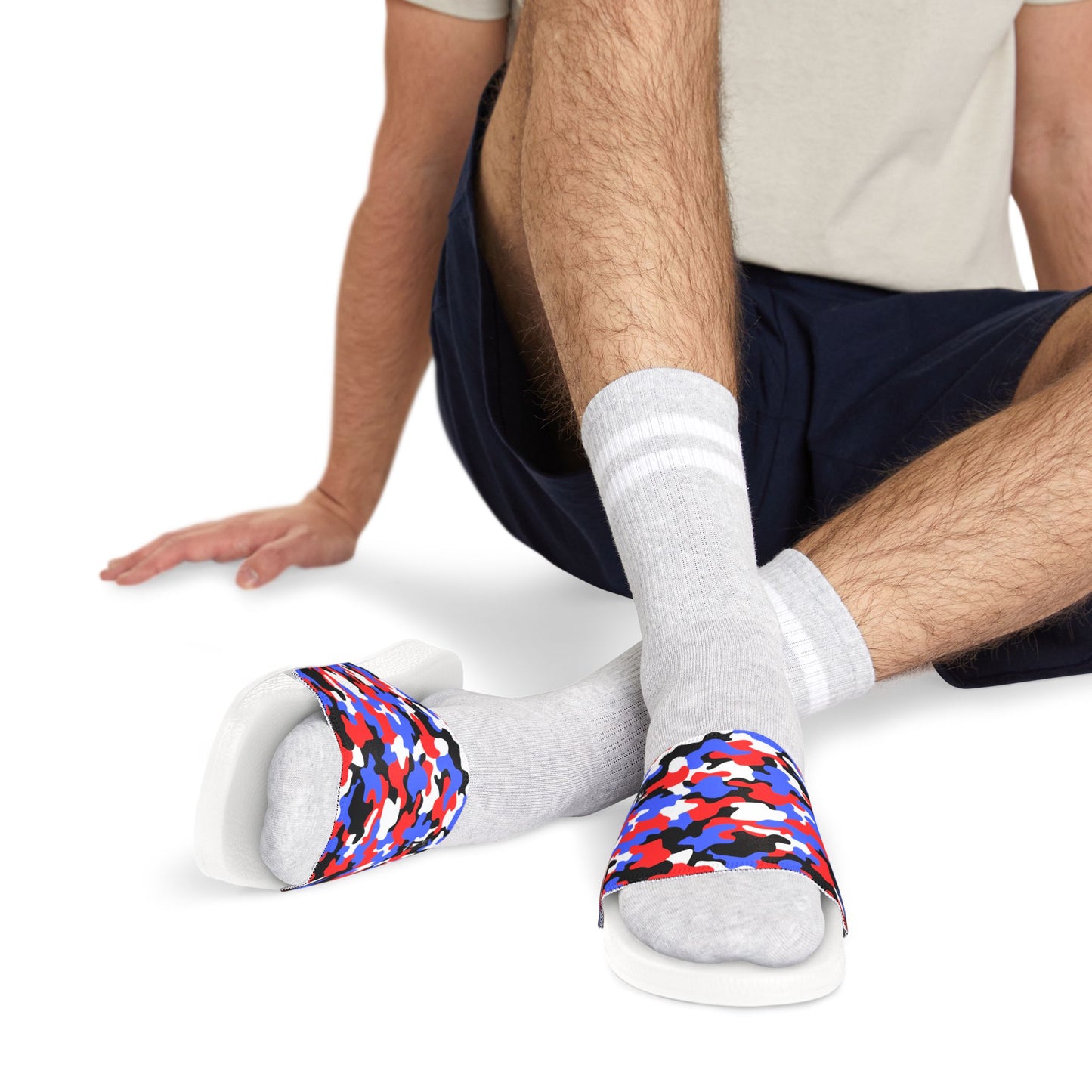 Men/Teen Removable Strap Sports Slides, Patriotic Camo Sandals