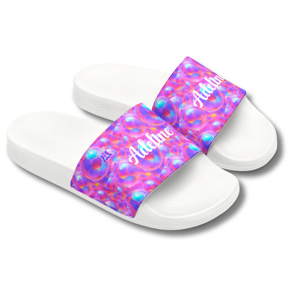Personalized Youth Soccer Sandals, Kids Iridescent Custom Name Sports Slides