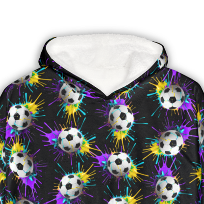 Adult Paint Drip Soccer Pattern Hooded Blanket, Cozy Wearable Throw