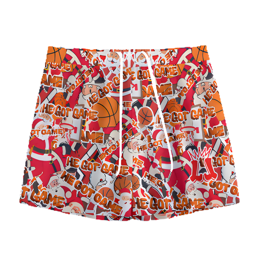 Adult All-Over Print Santa Basketball Mesh Shorts