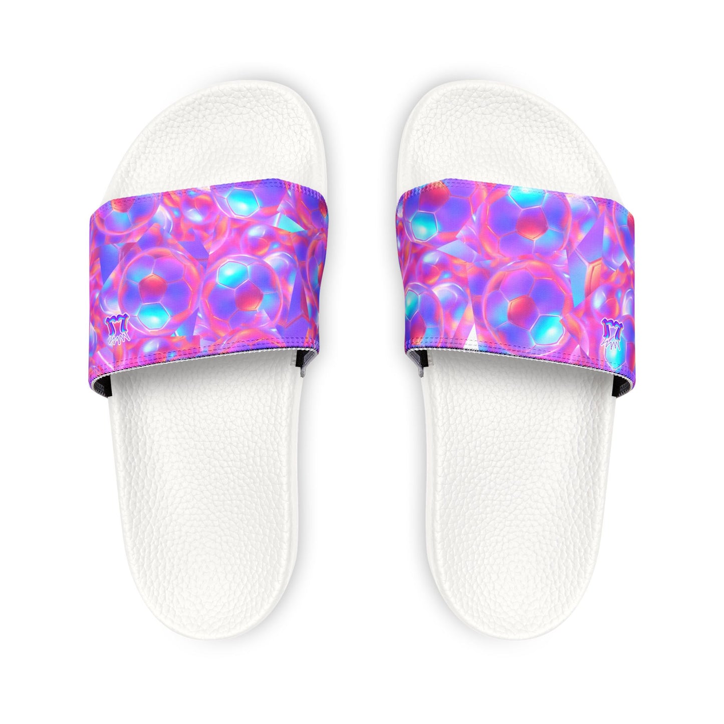 Youth Soccer Sports Sandals, Iridescent Soccer Ball Design