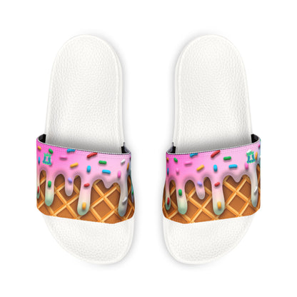 Kids Ice Cream Waffle Cone Drip Slides Sandals, Youth Casual Footwear