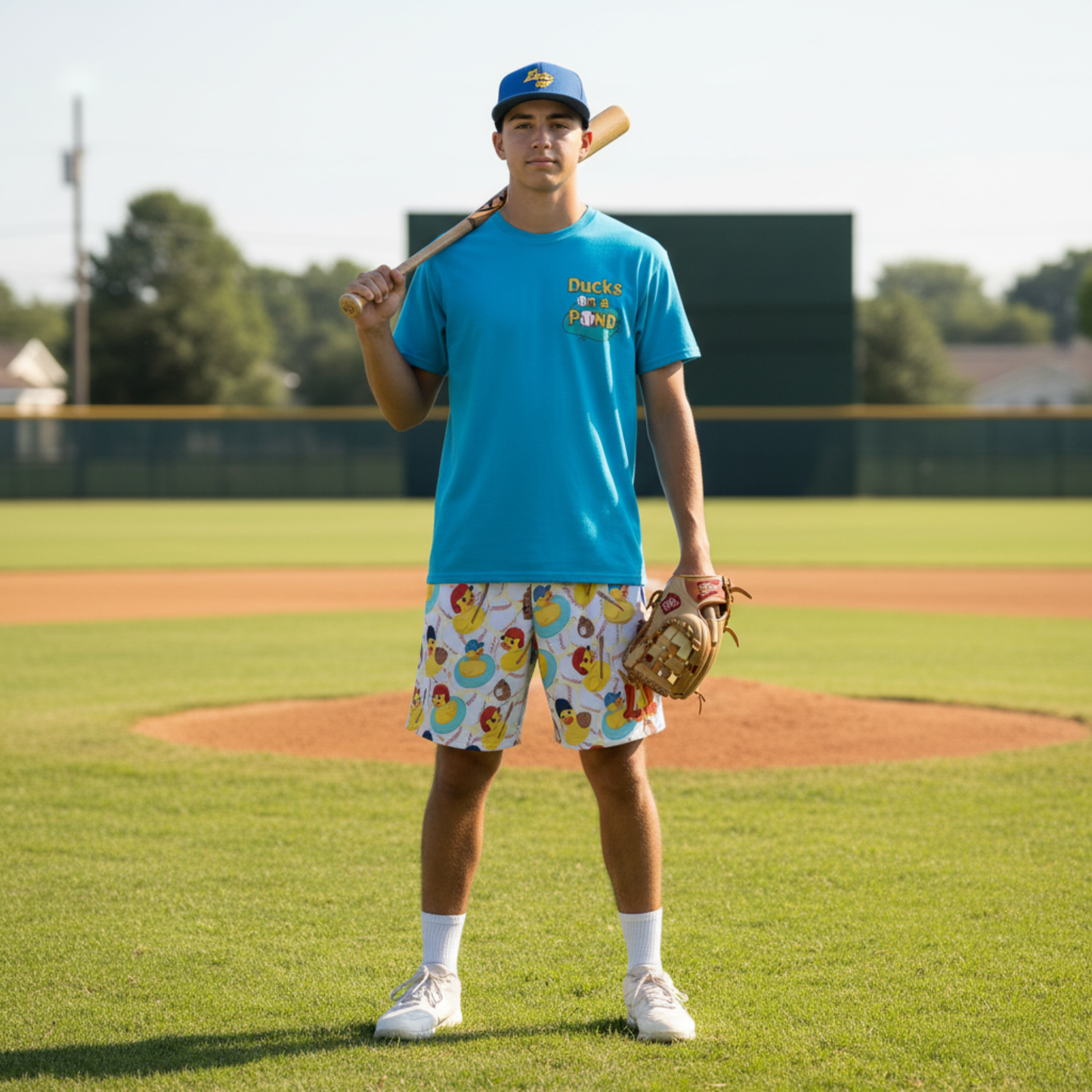 All-Over Print Adult Baseball Shorts, Ducks on the Pond