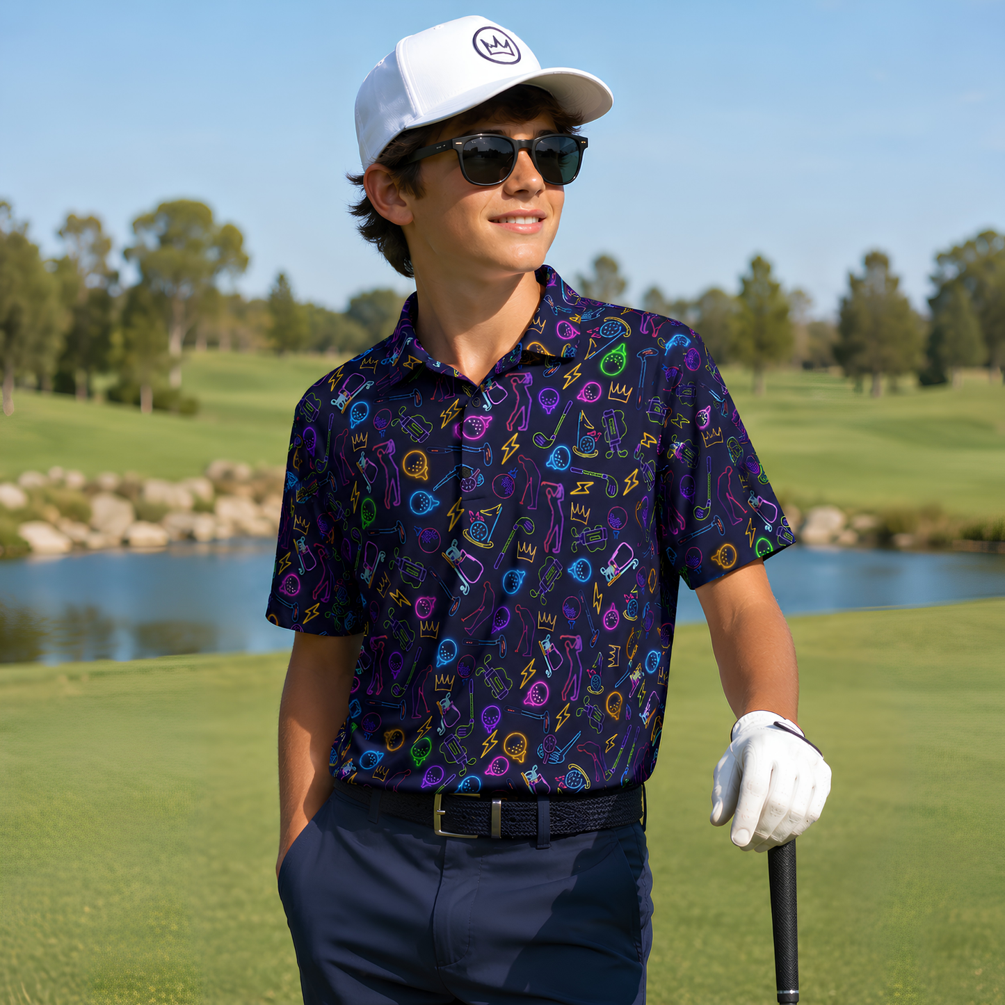 Neon Print Teenage UV Protection Golf Polo Shirt