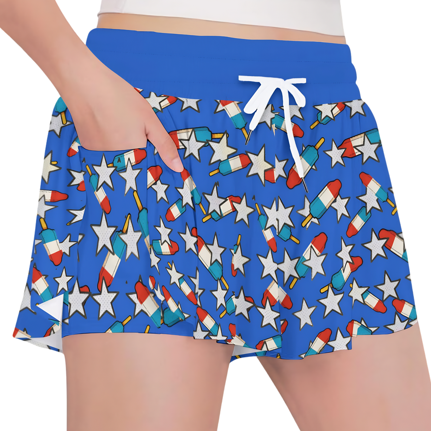 Girls Patriotic Stars and Popsicles Athletic Butterfly Shorts